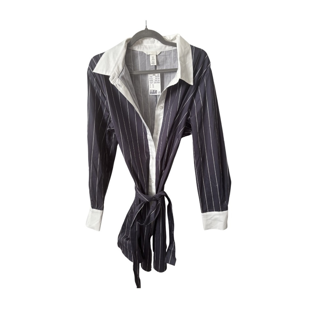 NWT | H&M | Pinstripe Collared Shirt Dress With Belt | Size XL